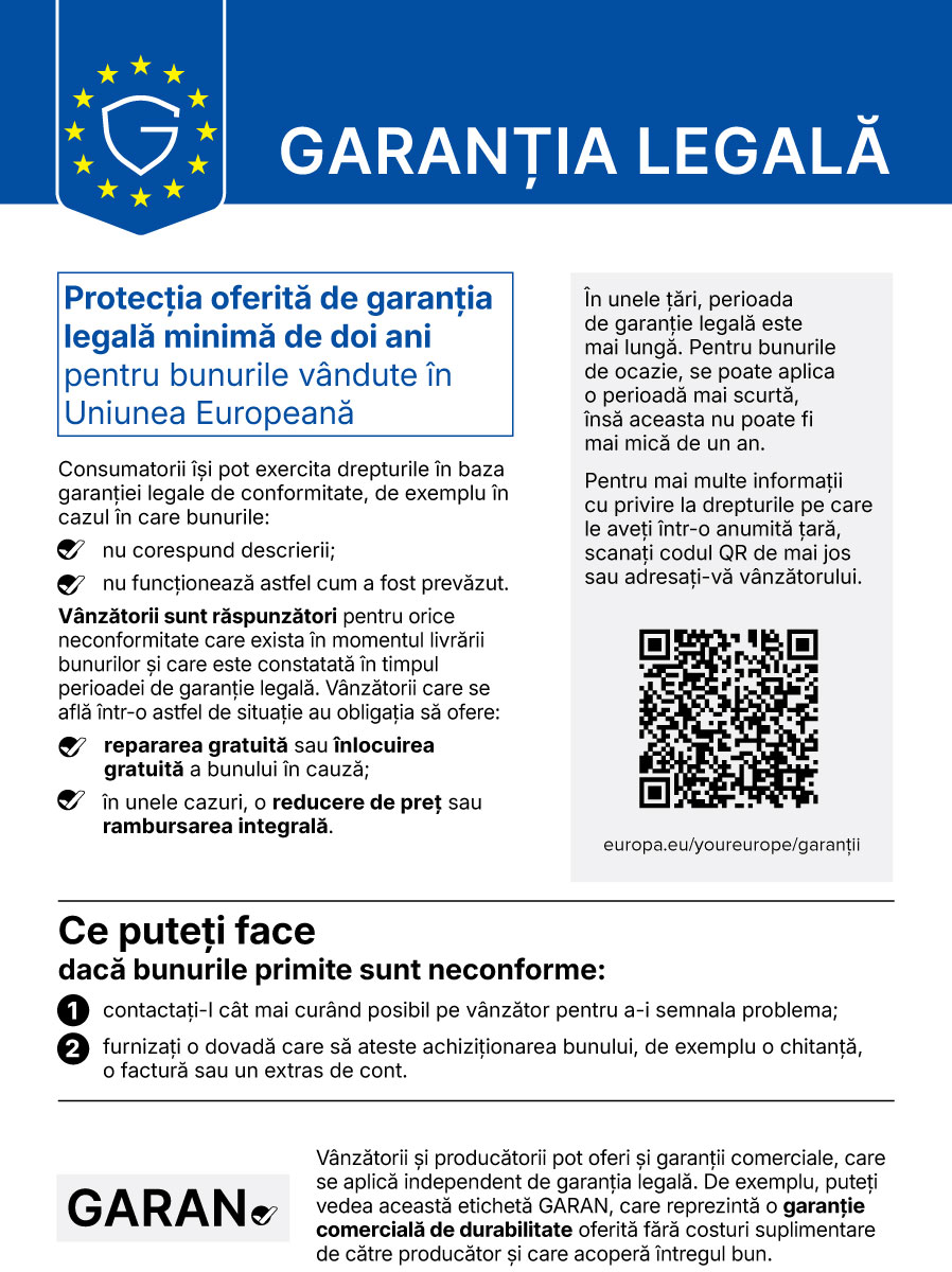 Notificare armonizată UE privind garanția legală de conformitate - minimum 2 ani